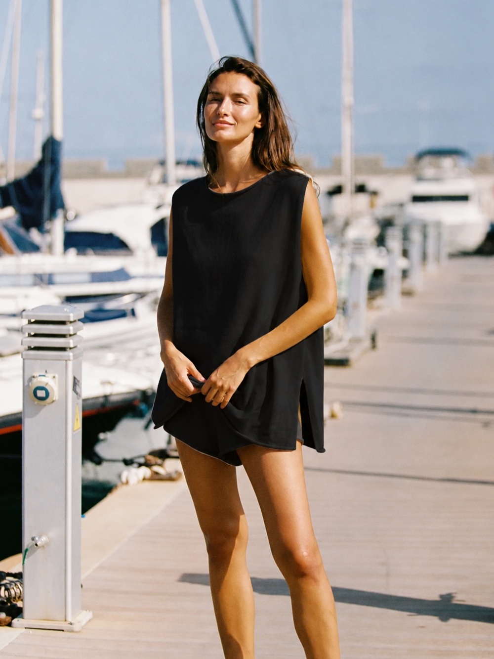 Elce Swim Manon Knit Cotton Top Black Sleeveless Oversized Tank Size Small